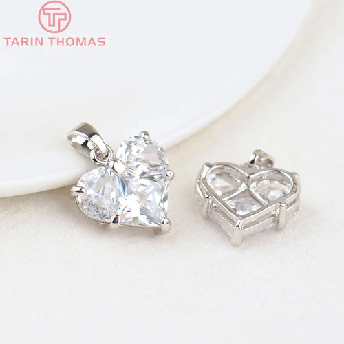 (280)4PCS 14x14.5MM Hole 2.5MM 24K Gold Color Brass with Zircon Heart Charms Pendants High Quality Jewelry Findings Accessories
