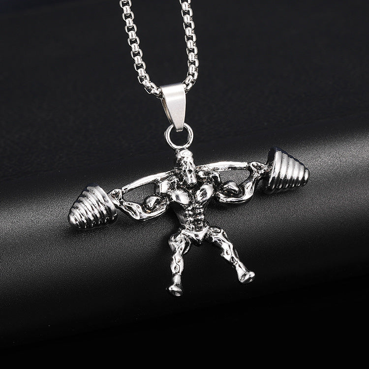European and American best selling jewelry wholesale hip-hop personality domineering barbell weightlifting fitness pendant stainless steel men's and women's necklace