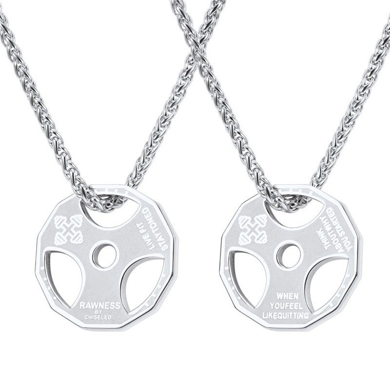 Amazon European and American New Fitness Barbell Dumbbell Accessories Stainless Steel Necklace Men's Pendant Cross-Border Jewelry