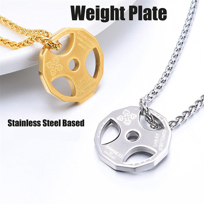 Amazon European and American New Fitness Barbell Dumbbell Accessories Stainless Steel Necklace Men's Pendant Cross-Border Jewelry