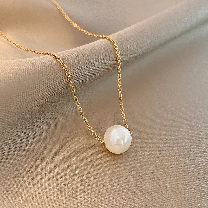 316L Stainless Steel Elegant One Pearl Necklace Female Minimalist Temperament   Jewelry Customize Wedding