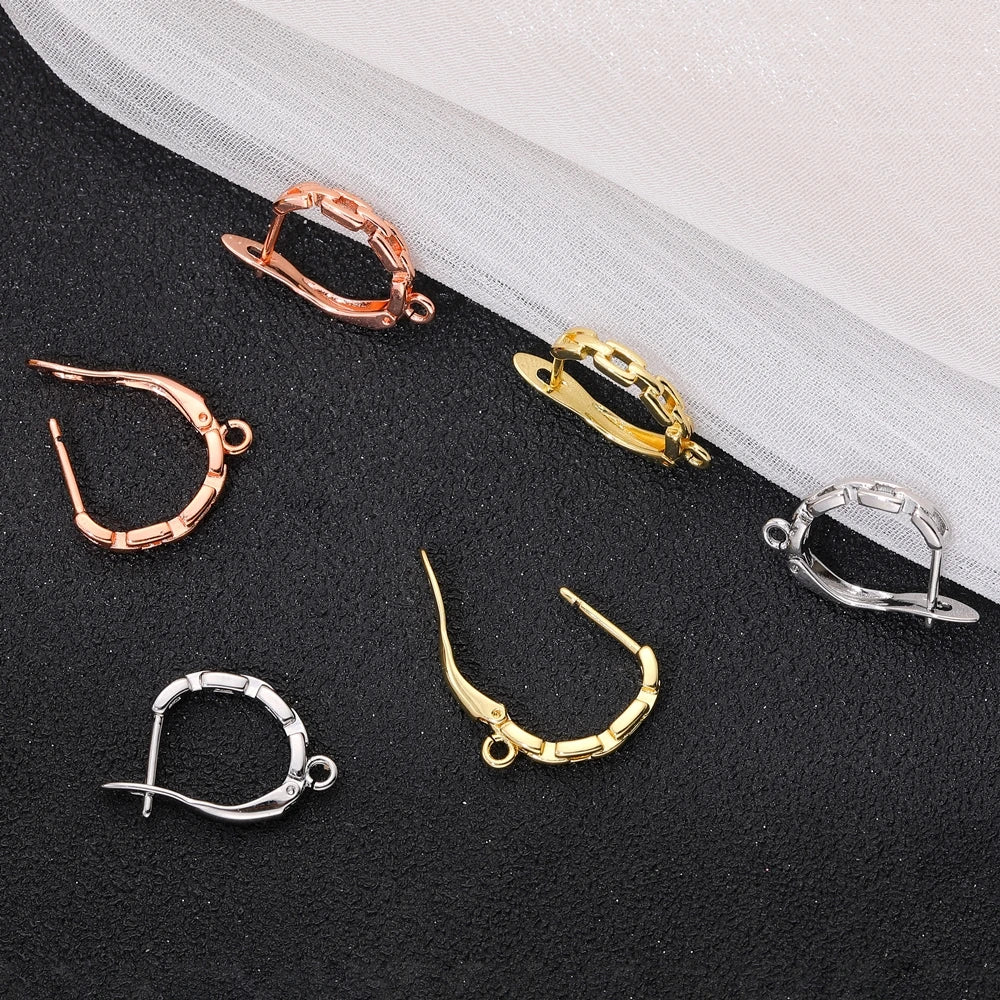 Juya DIY 18K Gold Silver Plated Earwire Fixtures Basic Fastener Stitches Anti-Allergy Earring Hooks Clasps Accessories Supplies