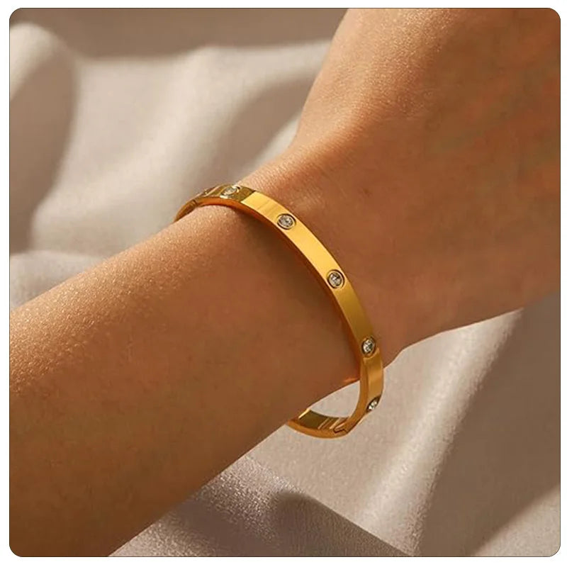 18K Gold Plated Oval Bracelet for Women Jewelry Trendy Love Bangle Stackable Friendship Bracelets Christmas Birthday Gifts