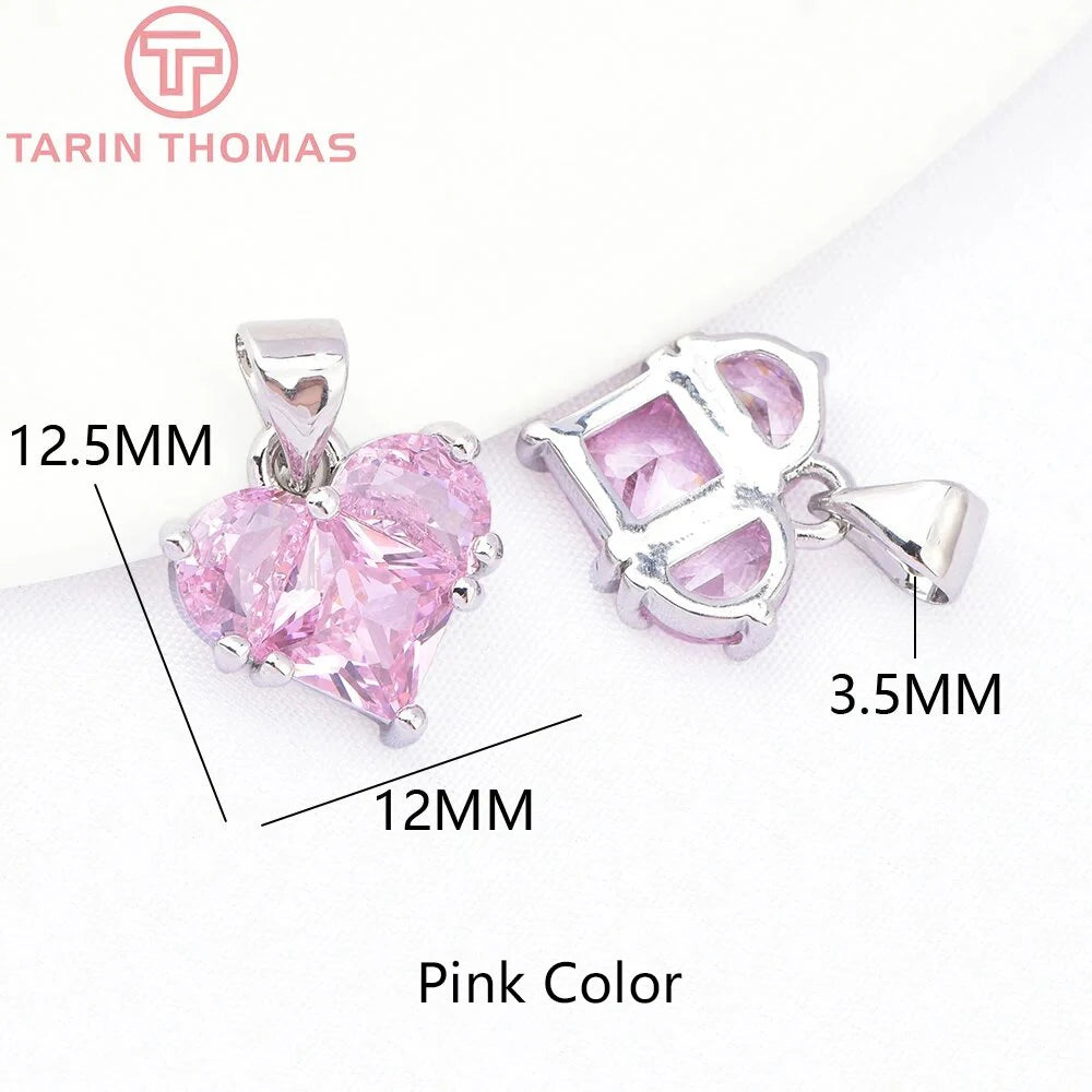 (280)4PCS 14x14.5MM Hole 2.5MM 24K Gold Color Brass with Zircon Heart Charms Pendants High Quality Jewelry Findings Accessories