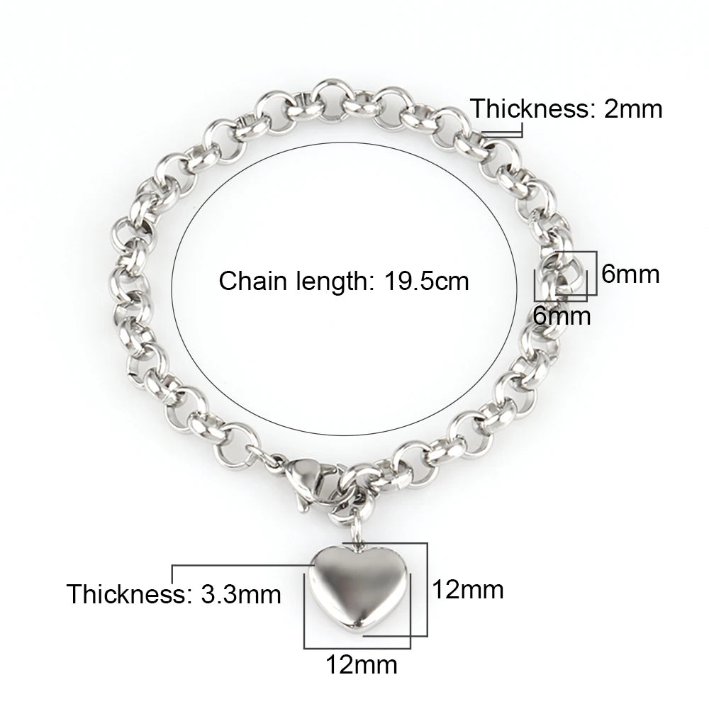 316L Stainless Steel Heart Bracelet For Women Fashion   Heart Pendant Chain Bracelets Jewelry Gift