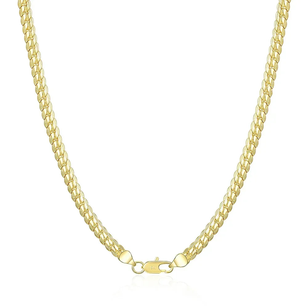 18K Gold 18-24inch 45-60cm 6mm Full Side Chain Necklace For Women Men Fashion Wedding Party Charm Jewelry