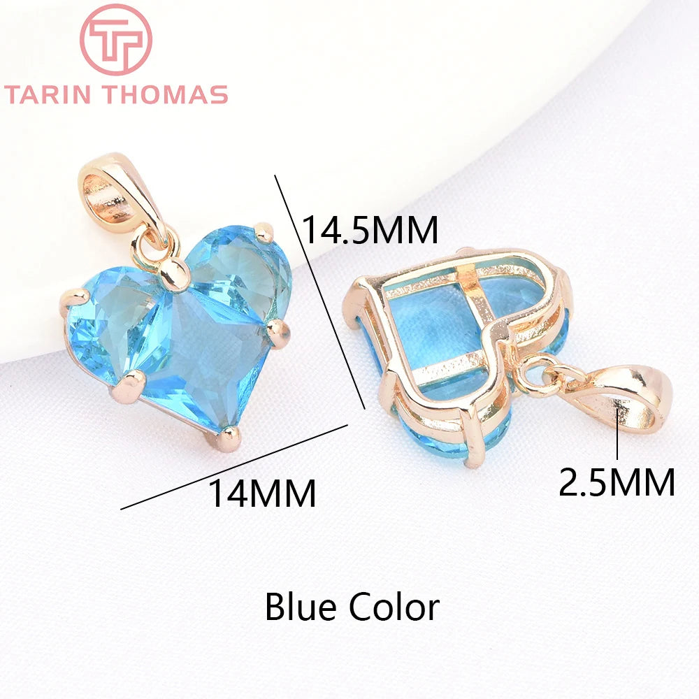 (280)4PCS 14x14.5MM Hole 2.5MM 24K Gold Color Brass with Zircon Heart Charms Pendants High Quality Jewelry Findings Accessories