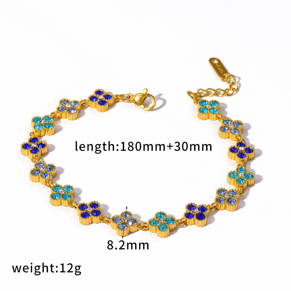 Colorful Flower Zircon Inlaid Bangle 316L Stainless Steel 18K Gold Plated Adjustable Bracelet Minimalist Charm Jewelry Gift