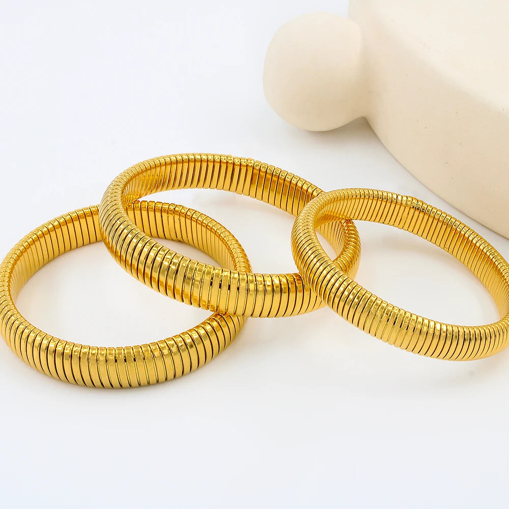 304L Stainless Steel Elastic Bracelet Women 18k Gold Plated Charm Punk Wide Chunky Metal Spiral Bangle pulseras Waterproof