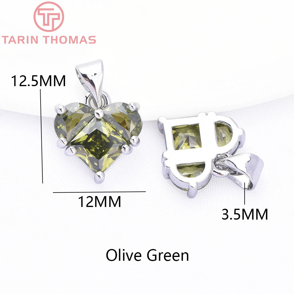 (280)4PCS 14x14.5MM Hole 2.5MM 24K Gold Color Brass with Zircon Heart Charms Pendants High Quality Jewelry Findings Accessories