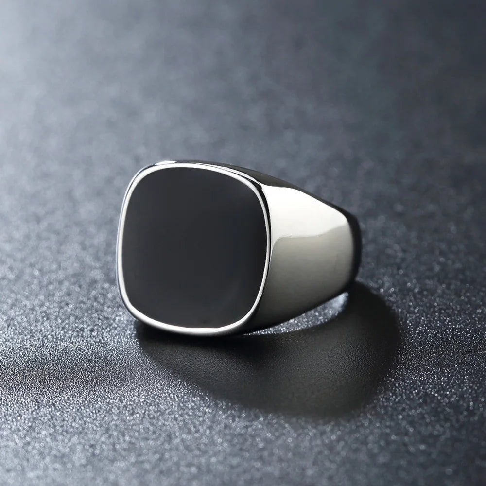 Fashion 316L Stainless Steel Simple Rings For Men Women Punk Hip Hop Square Band Flat Top Signet Ring Charm Party Jewelry Gifts