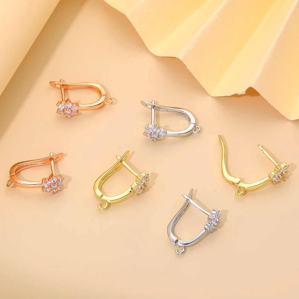 Juya DIY 18K Gold Silver Plated Earwire Fixtures Basic Fastener Stitches Anti-Allergy Earring Hooks Clasps Accessories Supplies