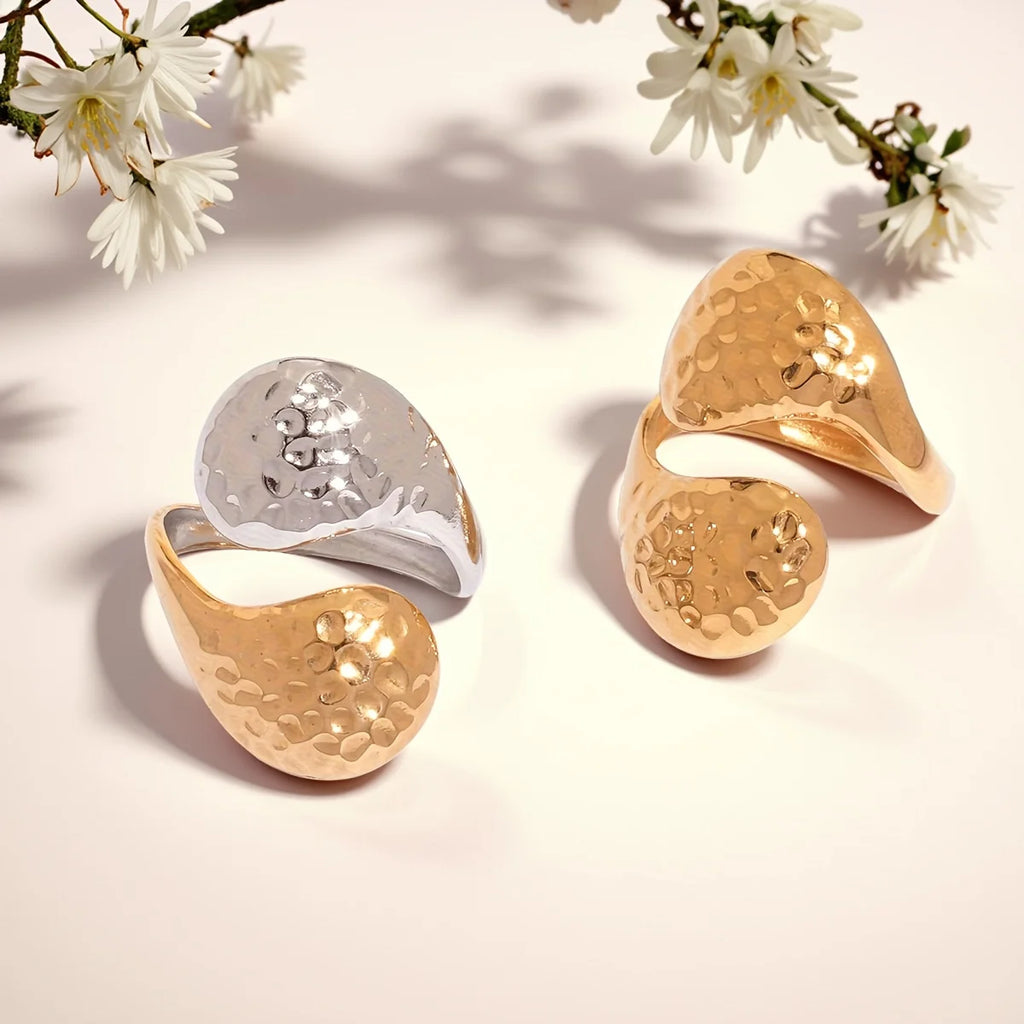 316L Ladies Geometry Design Stainless Steel Rings 18K Gold Plated Waterproof Quality Jewelry For Daily Wear Vacation Seaside Etc
