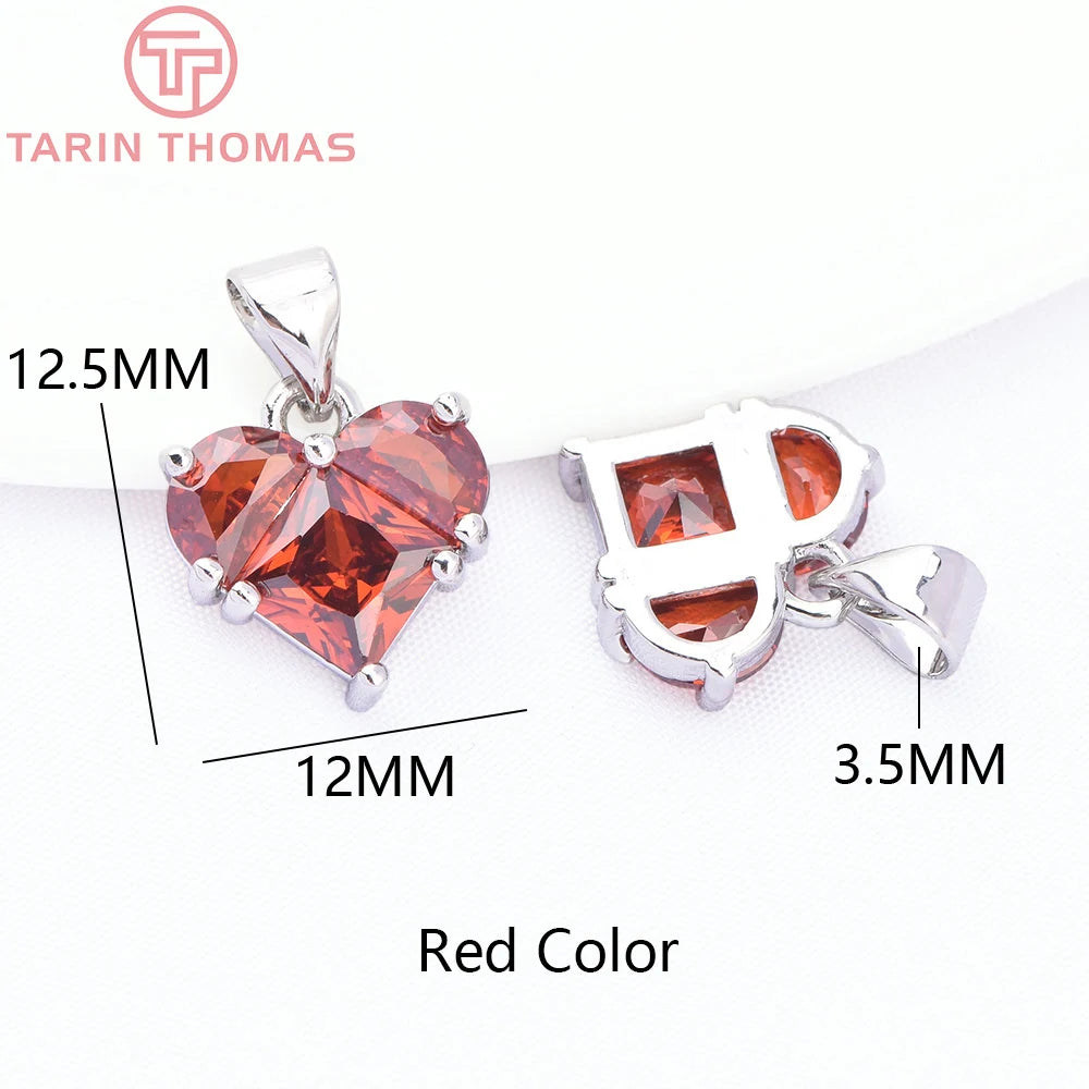 (280)4PCS 14x14.5MM Hole 2.5MM 24K Gold Color Brass with Zircon Heart Charms Pendants High Quality Jewelry Findings Accessories