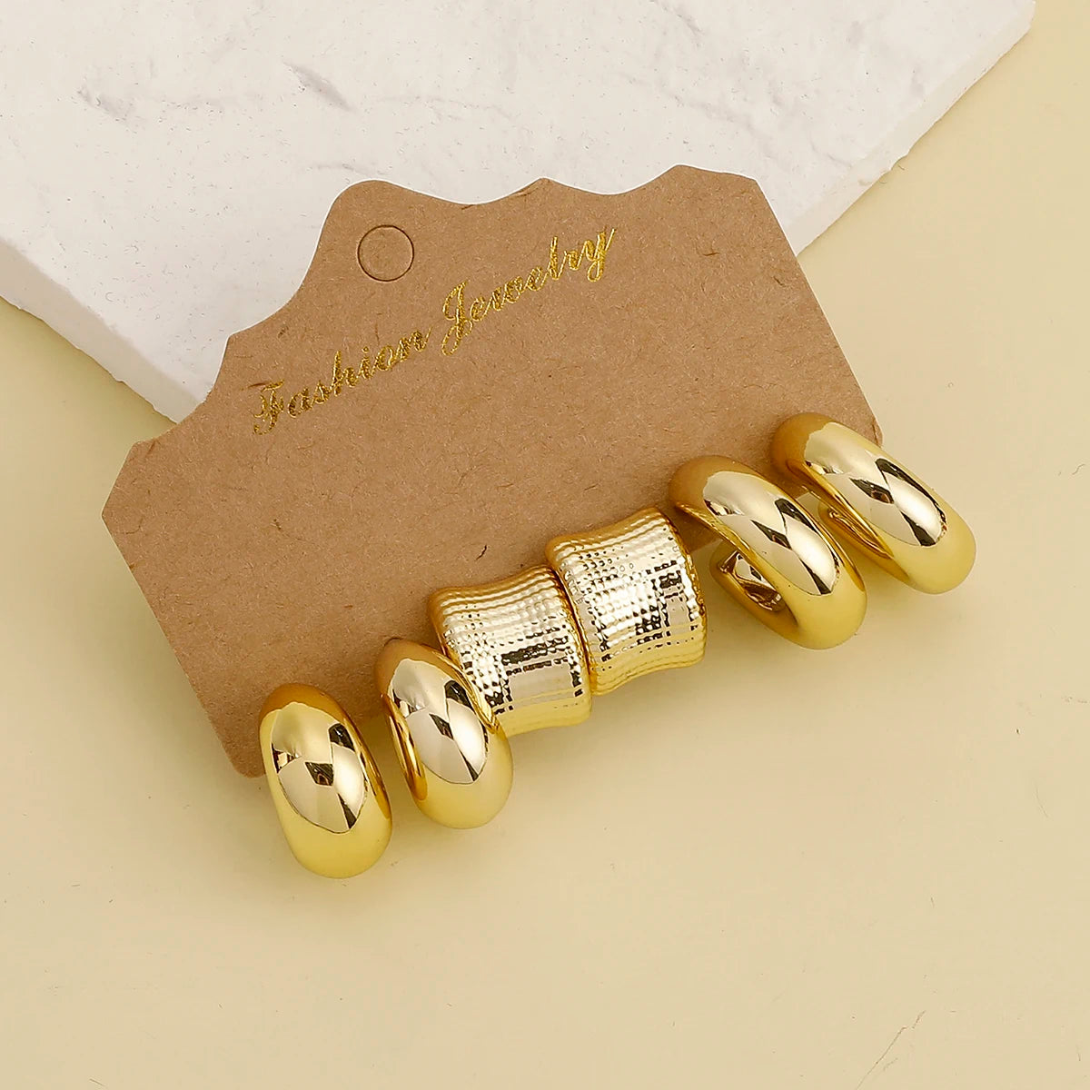 3/9Pairs Fashion Casual With Golden-Plated Earring Set, Plastic Material,Stylish & Elegant, Suitable For Daily, Party