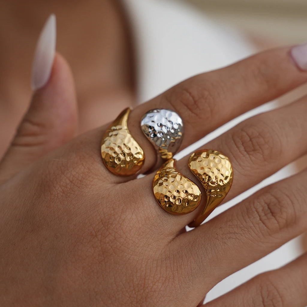316L Ladies Geometry Design Stainless Steel Rings 18K Gold Plated Waterproof Quality Jewelry For Daily Wear Vacation Seaside Etc