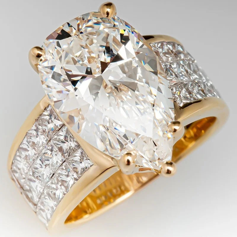 Elegant 18k Plated Ring Inlaid Large Shining Zircon Elegant Jewelry For Engagement Wedding Scenes Evening Party Decor