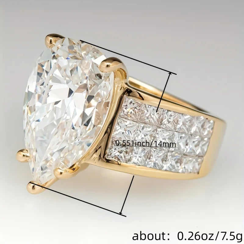 Elegant 18k Plated Ring Inlaid Large Shining Zircon Elegant Jewelry For Engagement Wedding Scenes Evening Party Decor