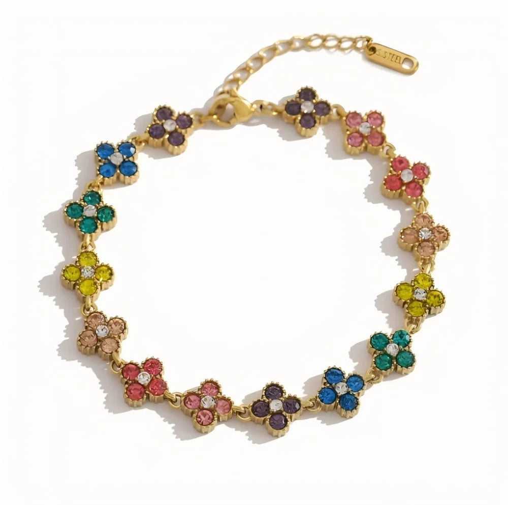 Colorful Flower Zircon Inlaid Bangle 316L Stainless Steel 18K Gold Plated Adjustable Bracelet Minimalist Charm Jewelry Gift