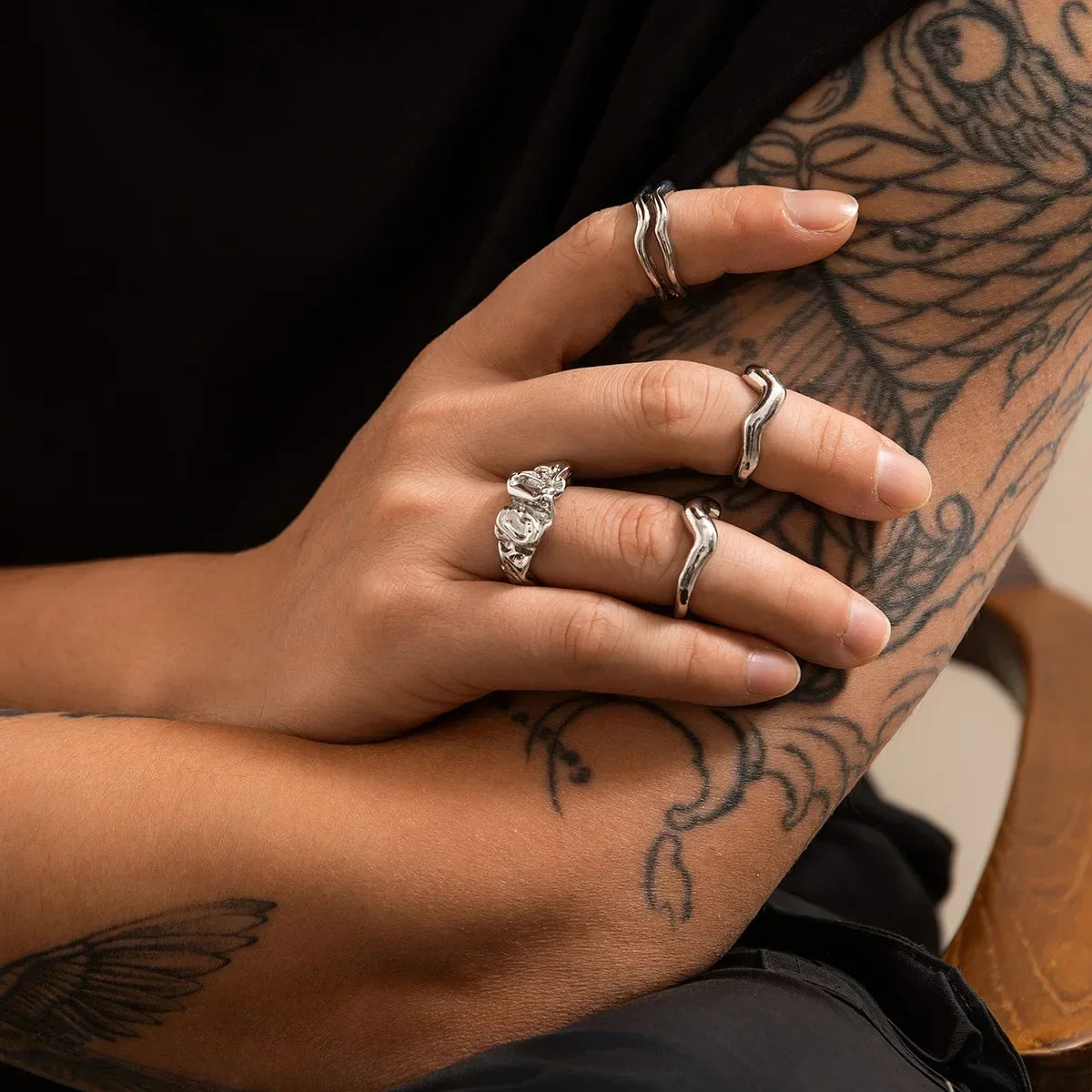9Pcs/Set Vintage Gold Color Love Heart Butterfly Metal Rings Set for Women Simple  Assembly Rings Paty Jewelry Gift Accessries