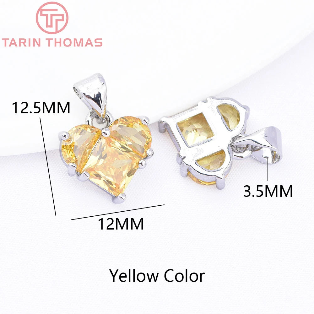 (280)4PCS 14x14.5MM Hole 2.5MM 24K Gold Color Brass with Zircon Heart Charms Pendants High Quality Jewelry Findings Accessories