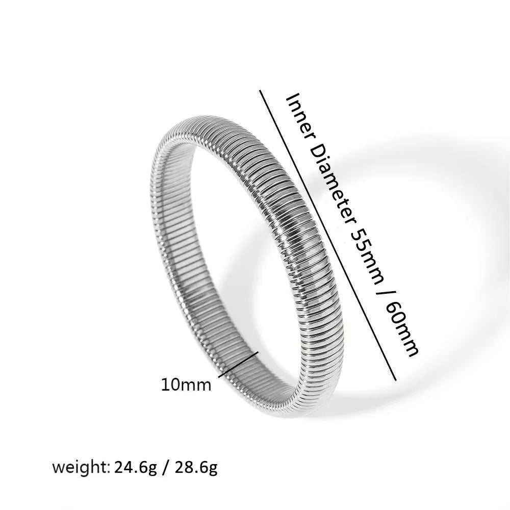 304L Stainless Steel Elastic Bracelet Women 18k Gold Plated Charm Punk Wide Chunky Metal Spiral Bangle pulseras Waterproof