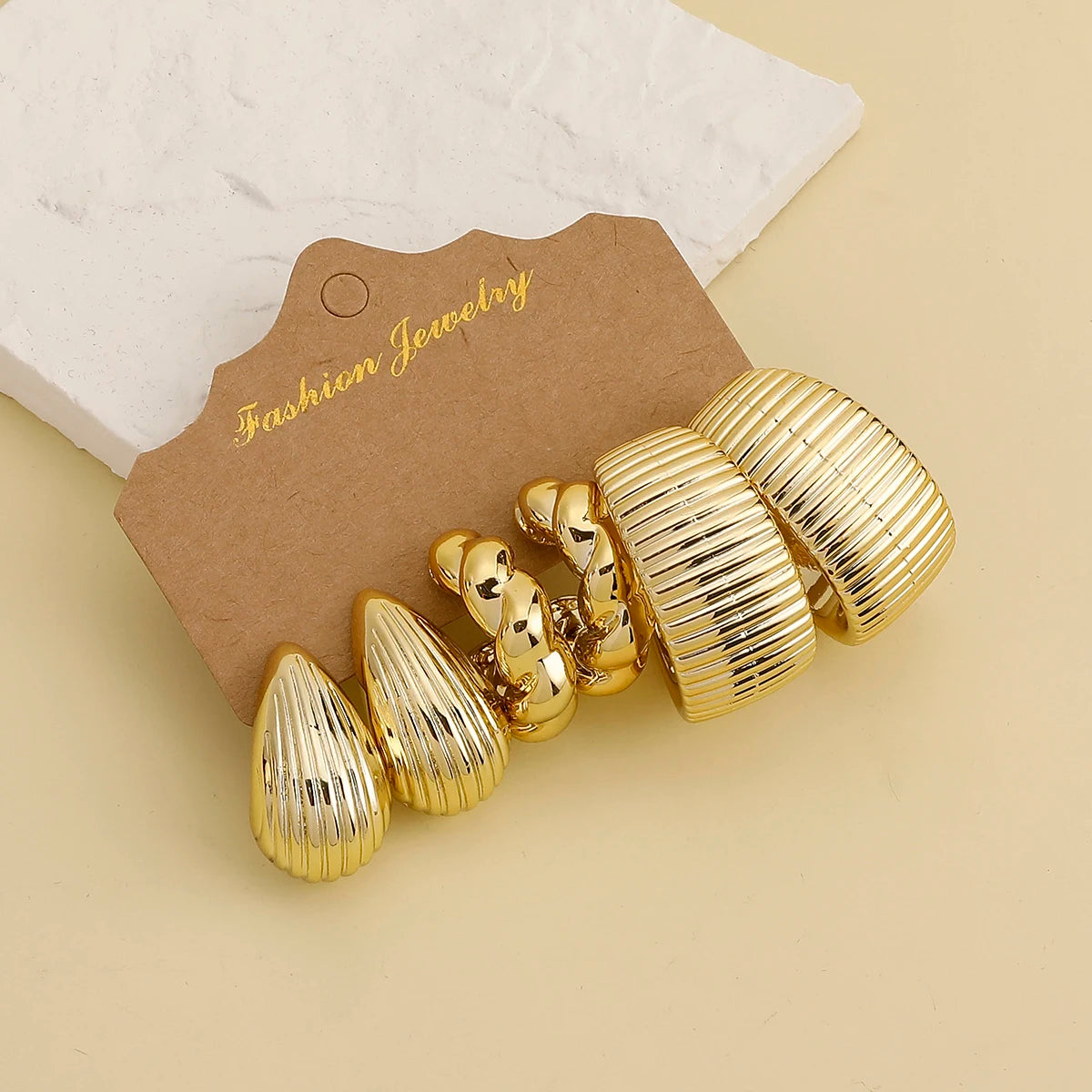 3/9Pairs Fashion Casual With Golden-Plated Earring Set, Plastic Material,Stylish & Elegant, Suitable For Daily, Party