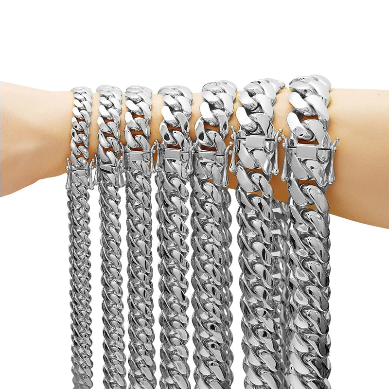 Hip Hop Bling Gold Color Stainless Steel Dense Cuban Miami Link Chain Necklaces for Men Rapper Jewelry Drop Shipping