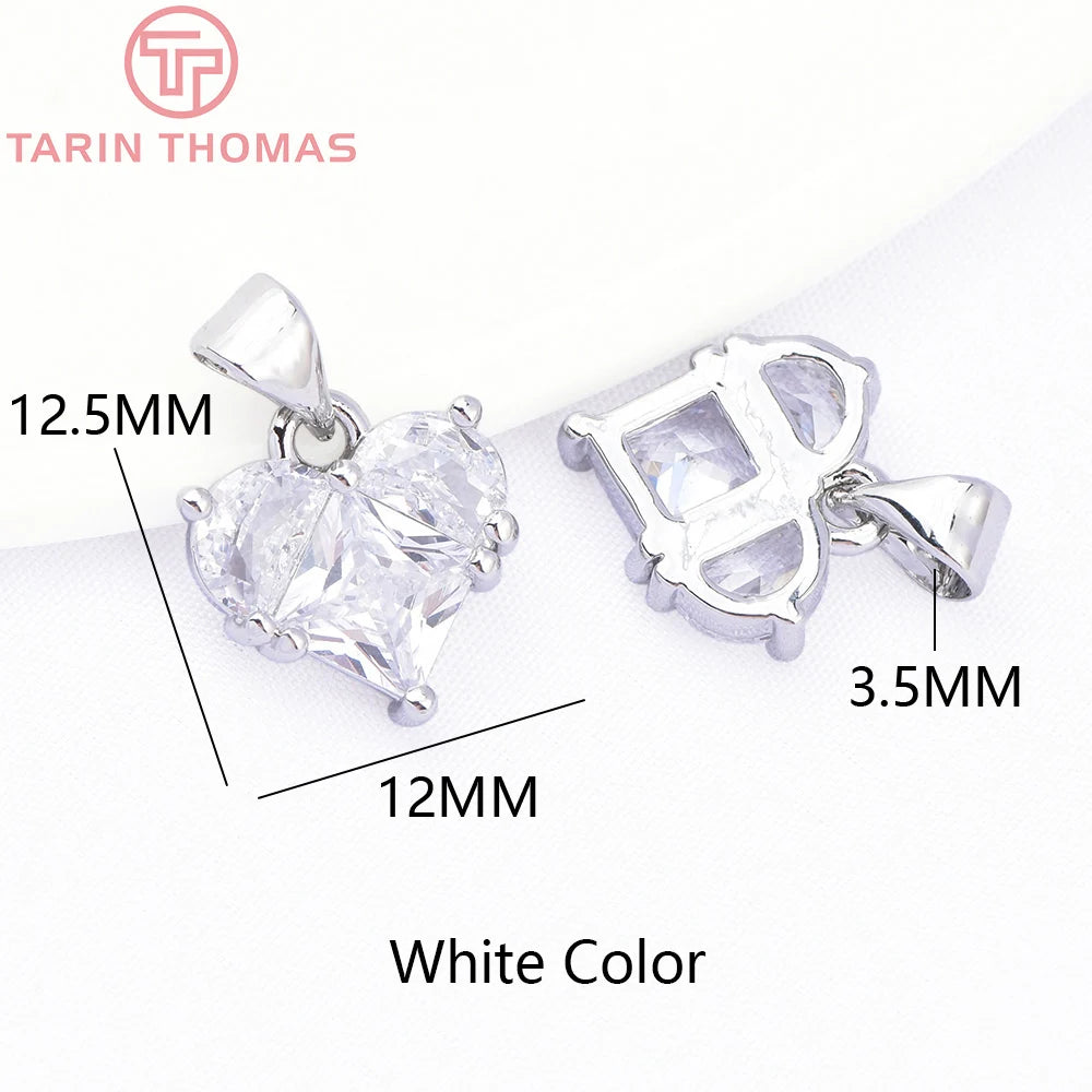 (280)4PCS 14x14.5MM Hole 2.5MM 24K Gold Color Brass with Zircon Heart Charms Pendants High Quality Jewelry Findings Accessories