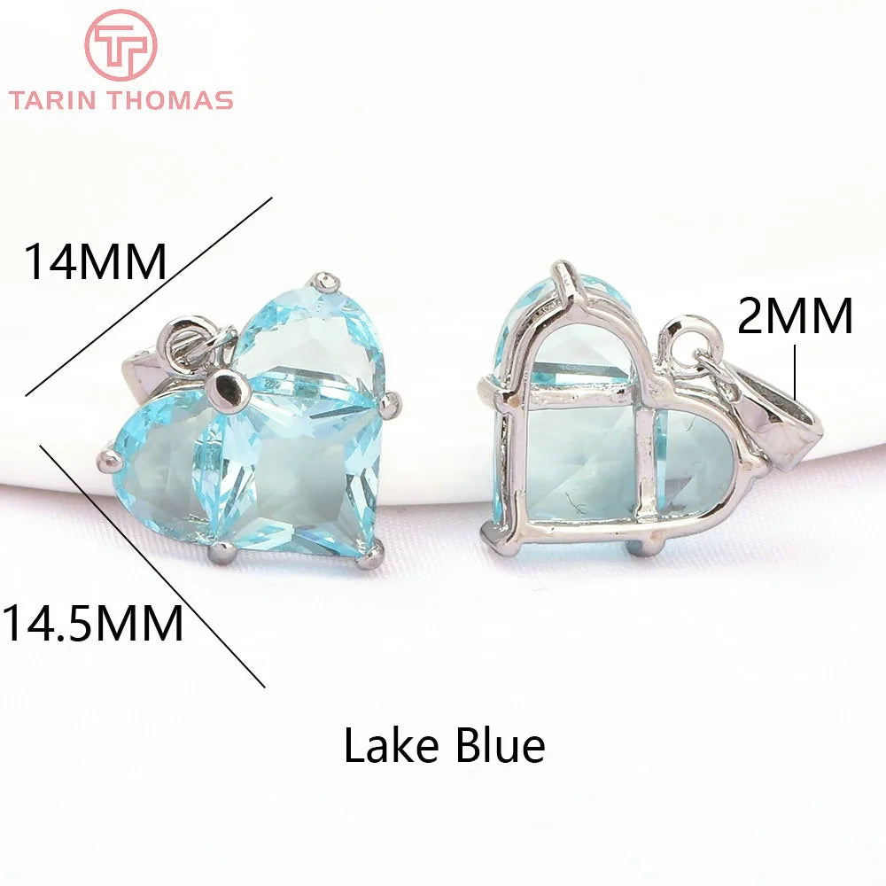 (280)4PCS 14x14.5MM Hole 2.5MM 24K Gold Color Brass with Zircon Heart Charms Pendants High Quality Jewelry Findings Accessories