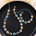 Korean Colorful Crystal Choker Necklace Bracelet for Women Sparkly Rhinestone Clavicle Chain Bracelet Fashion Jewelry Set