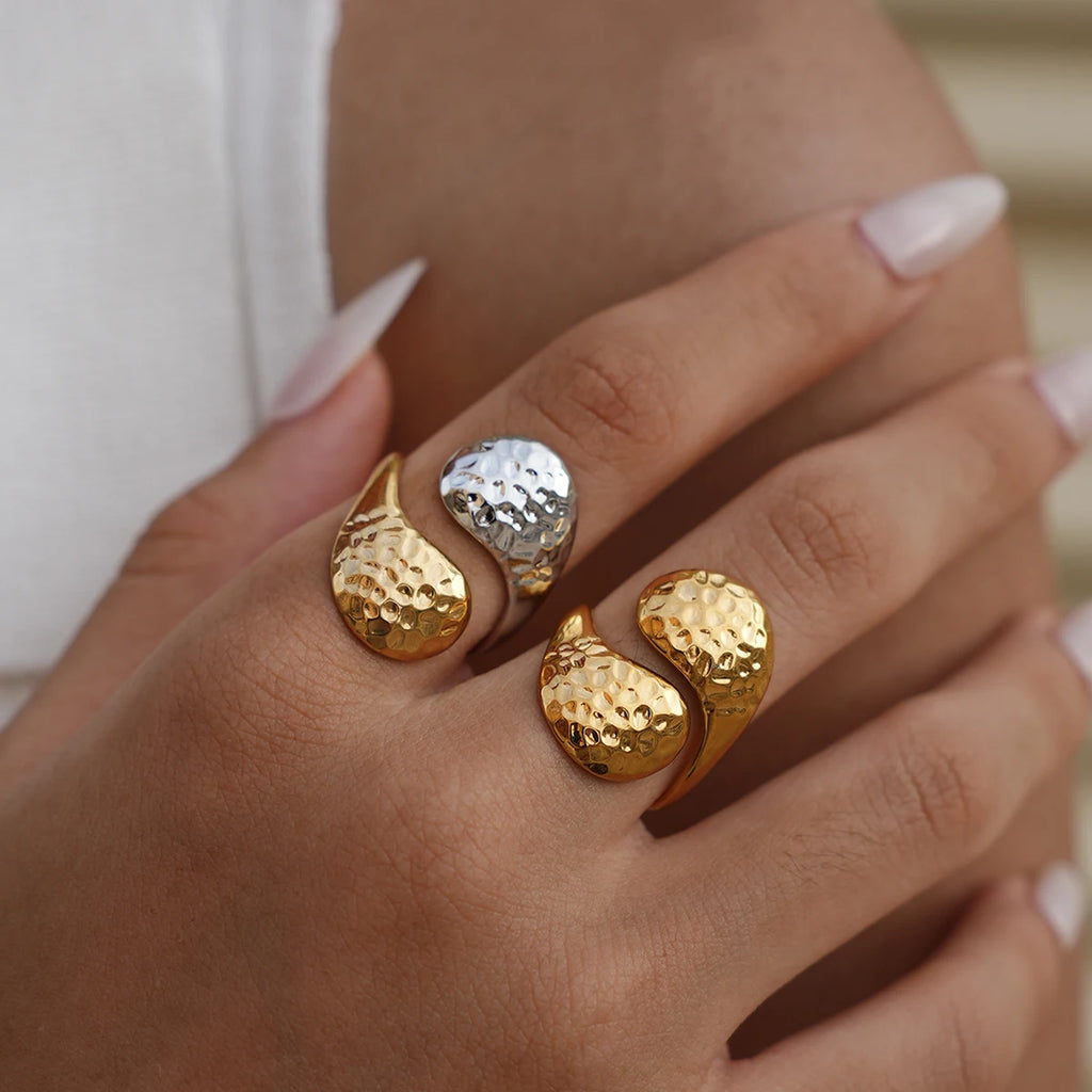 316L Ladies Geometry Design Stainless Steel Rings 18K Gold Plated Waterproof Quality Jewelry For Daily Wear Vacation Seaside Etc