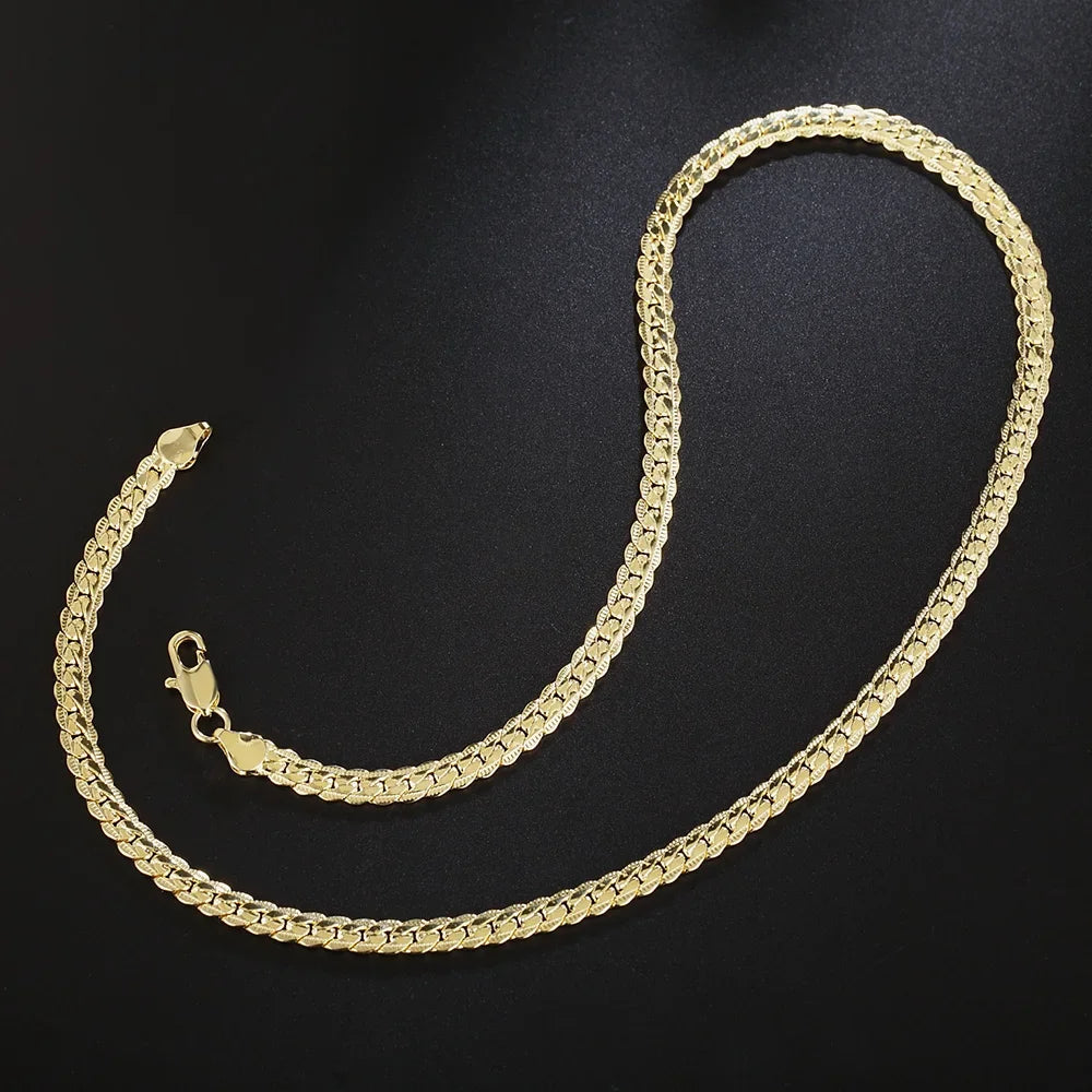 18K Gold 18-24inch 45-60cm 6mm Full Side Chain Necklace For Women Men Fashion Wedding Party Charm Jewelry