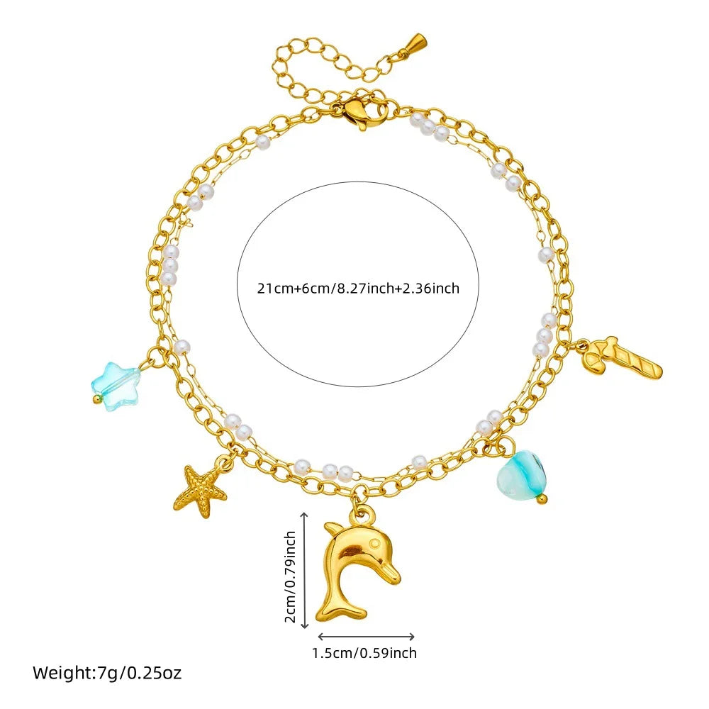 LAMENGLY 316L Stainless SteelNew Beach Ocean Wind Shell Dolphin Starfish Stacked Women's Non Fading Jewelry Gift