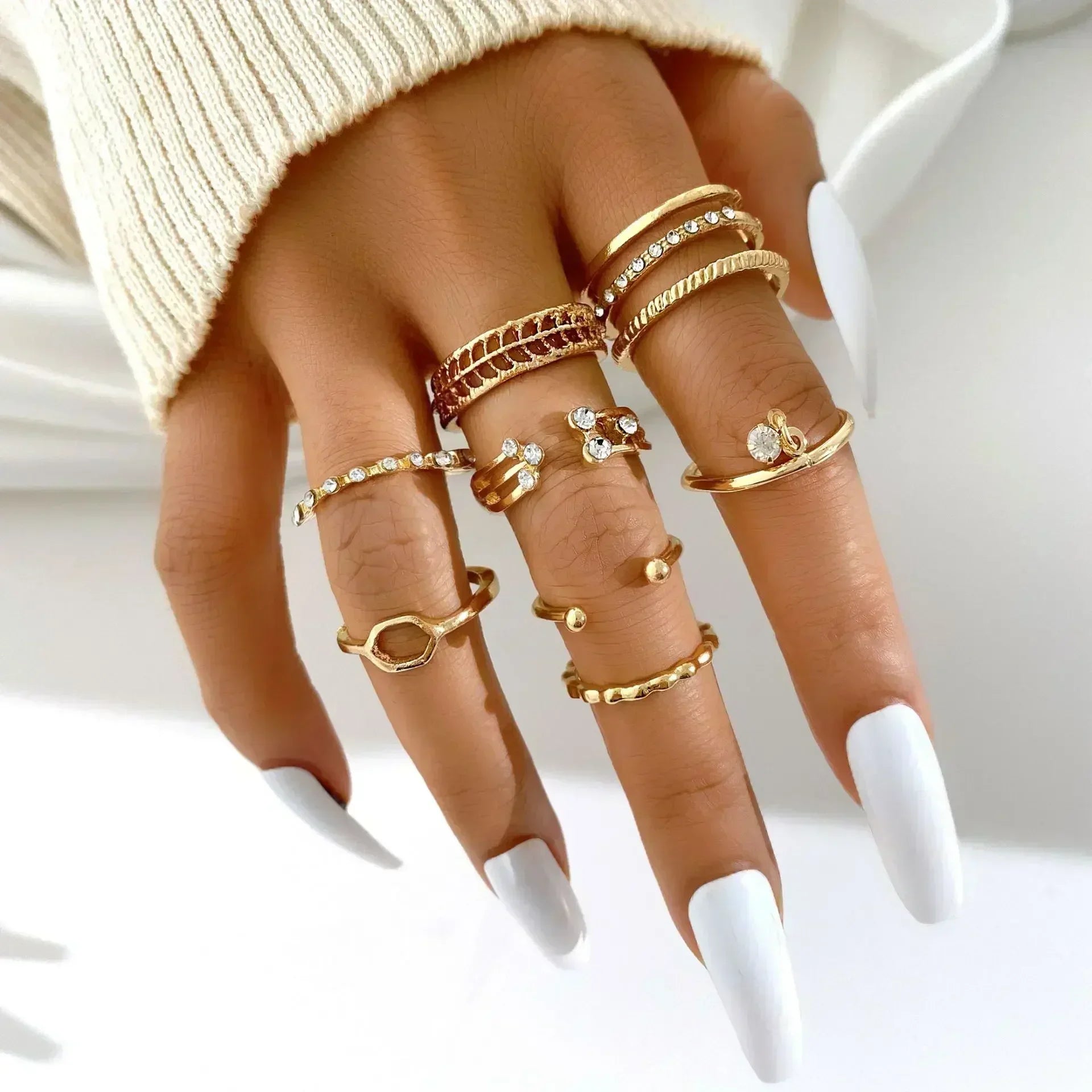 9Pcs/Set Vintage Gold Color Love Heart Butterfly Metal Rings Set for Women Simple  Assembly Rings Paty Jewelry Gift Accessries