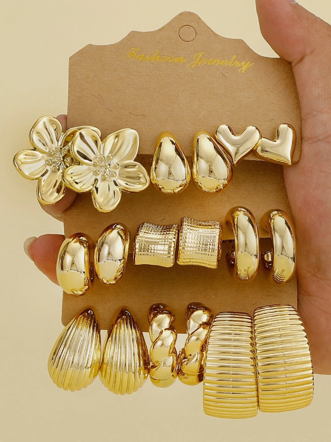 3/9Pairs Fashion Casual With Golden-Plated Earring Set, Plastic Material,Stylish & Elegant, Suitable For Daily, Party