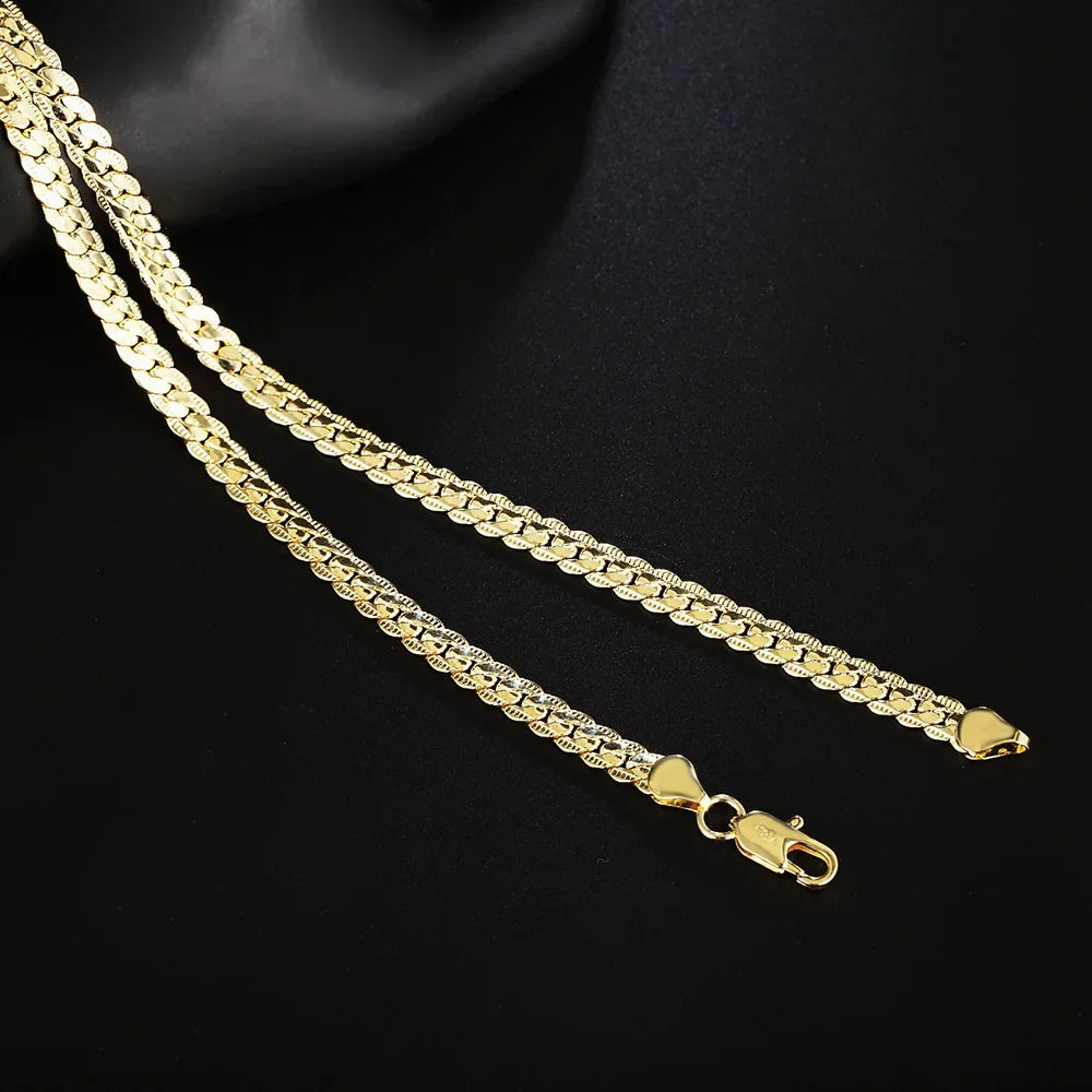 18K Gold 18-24inch 45-60cm 6mm Full Side Chain Necklace For Women Men Fashion Wedding Party Charm Jewelry