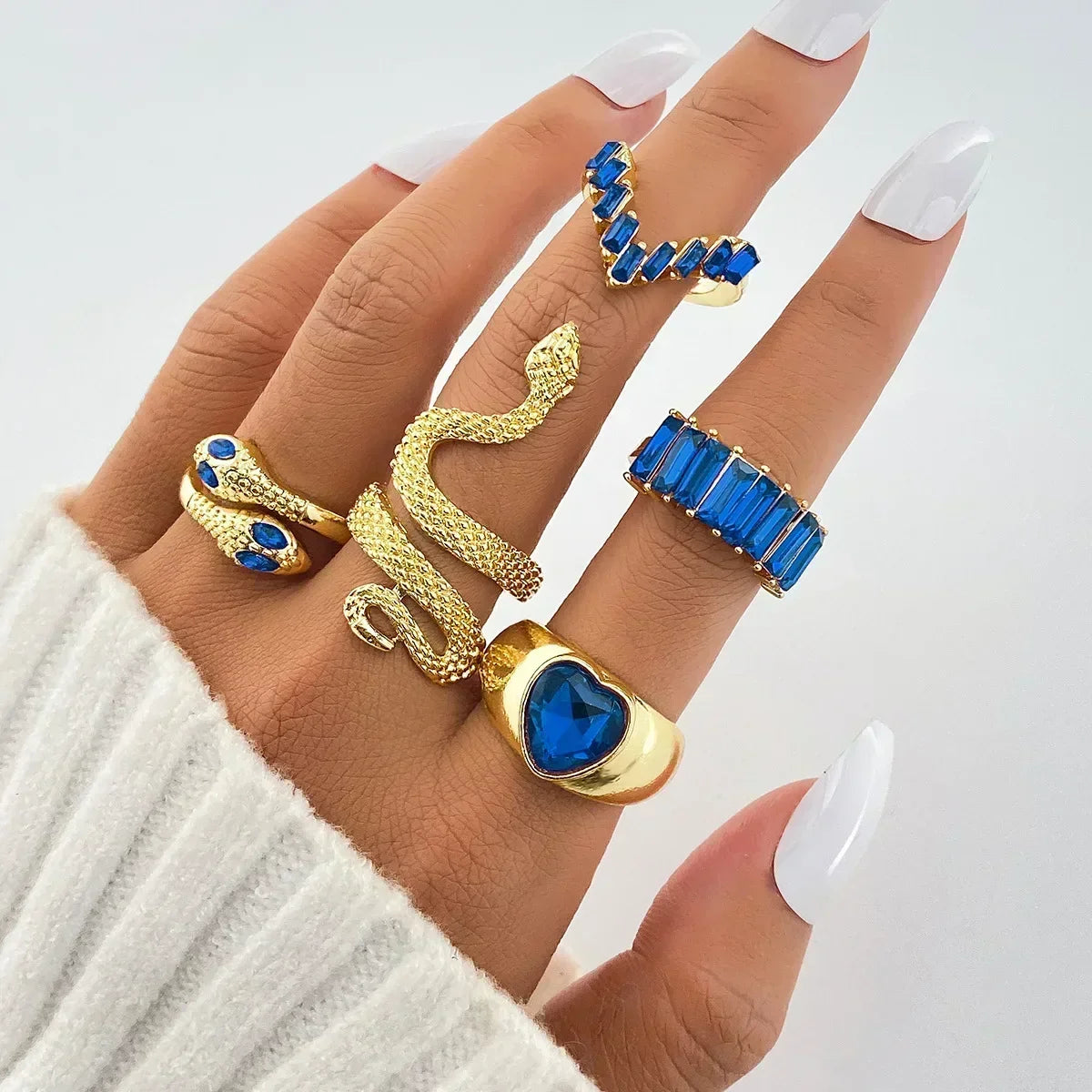 9Pcs/Set Vintage Gold Color Love Heart Butterfly Metal Rings Set for Women Simple  Assembly Rings Paty Jewelry Gift Accessries