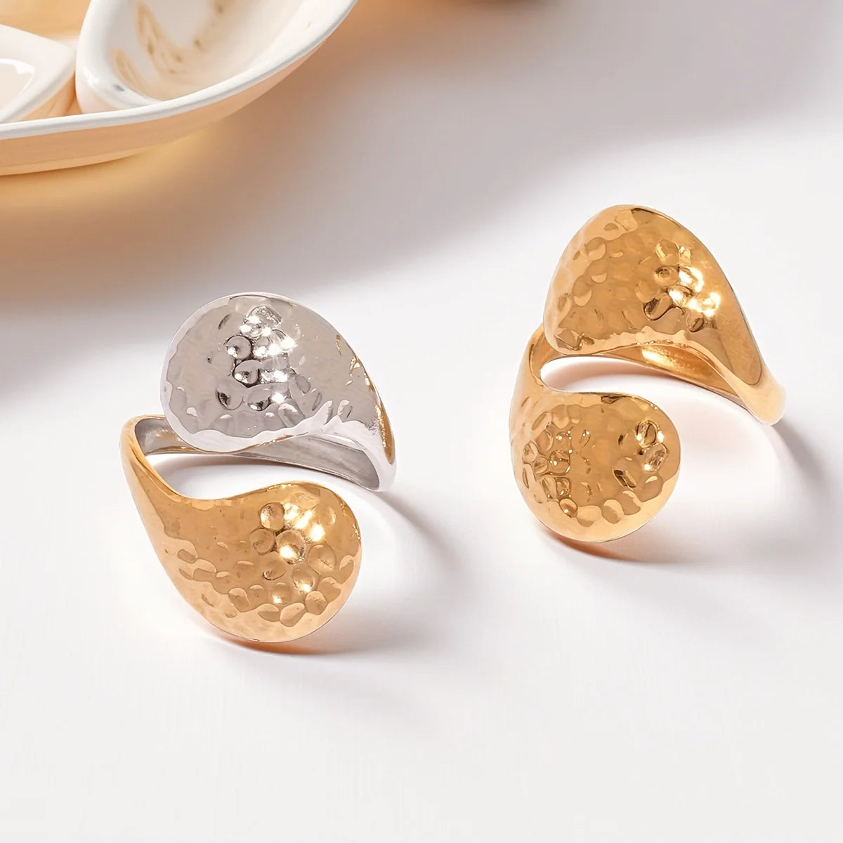 316L Ladies Geometry Design Stainless Steel Rings 18K Gold Plated Waterproof Quality Jewelry For Daily Wear Vacation Seaside Etc
