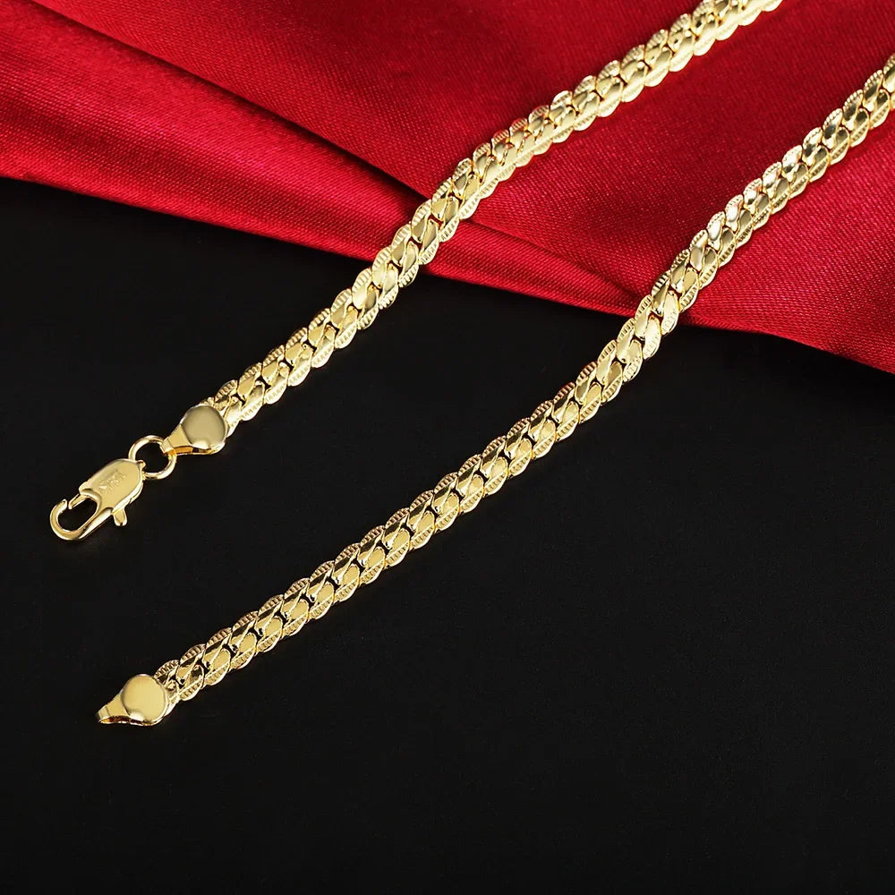 18K Gold 18-24inch 45-60cm 6mm Full Side Chain Necklace For Women Men Fashion Wedding Party Charm Jewelry