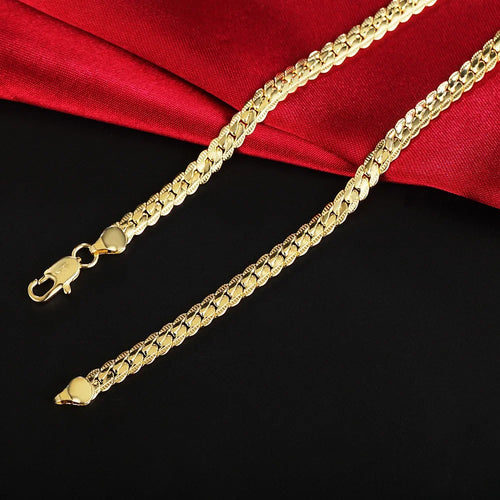 18K Gold 18-24inch 45-60cm 6mm Full Side Chain Necklace For Women Men Fashion Wedding Party Charm Jewelry