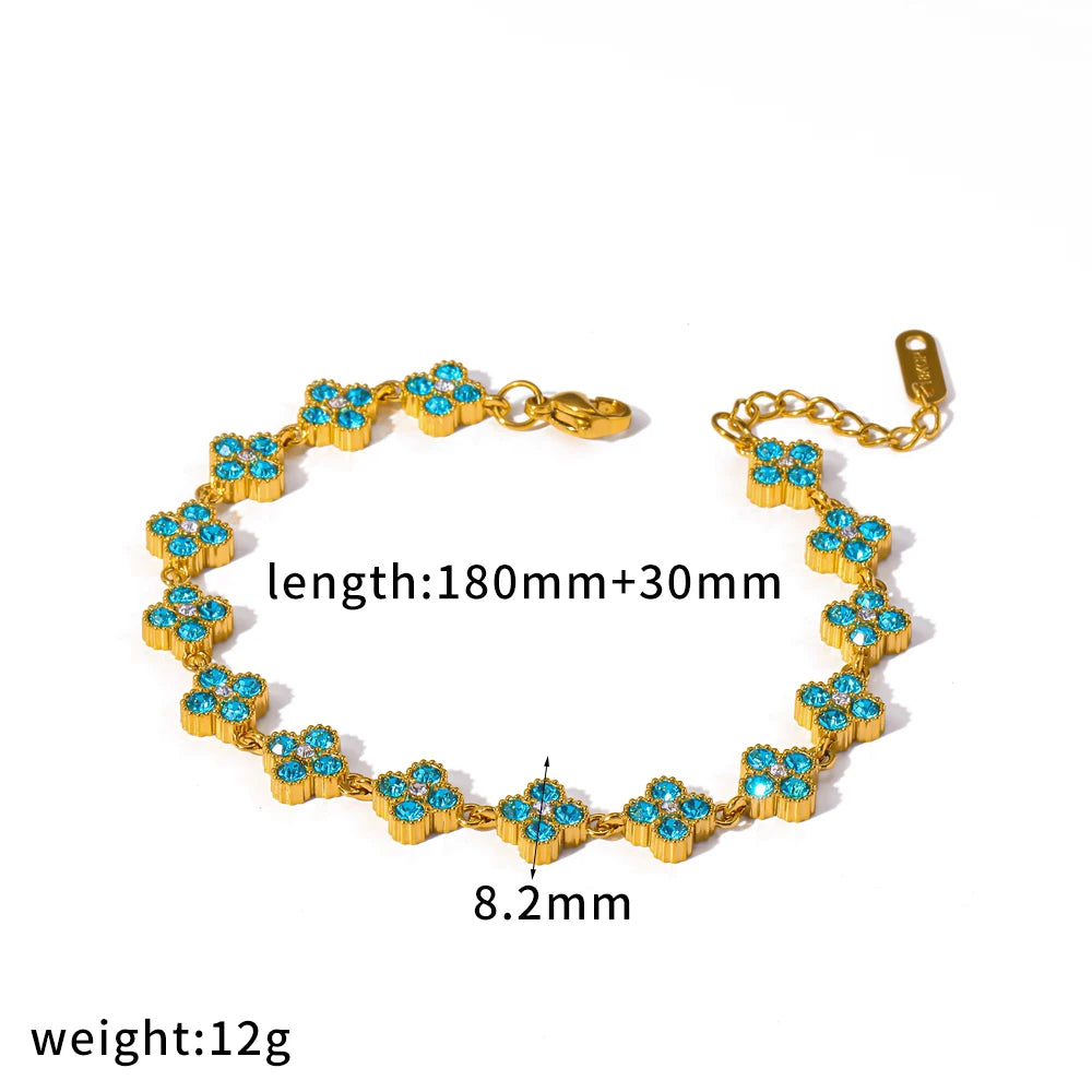 Colorful Flower Zircon Inlaid Bangle 316L Stainless Steel 18K Gold Plated Adjustable Bracelet Minimalist Charm Jewelry Gift
