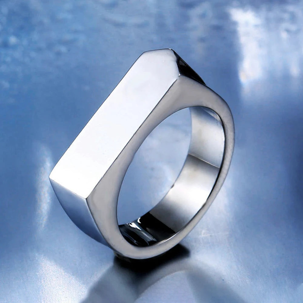 Fashion 316L Stainless Steel Simple Rings For Men Women Punk Hip Hop Square Band Flat Top Signet Ring Charm Party Jewelry Gifts