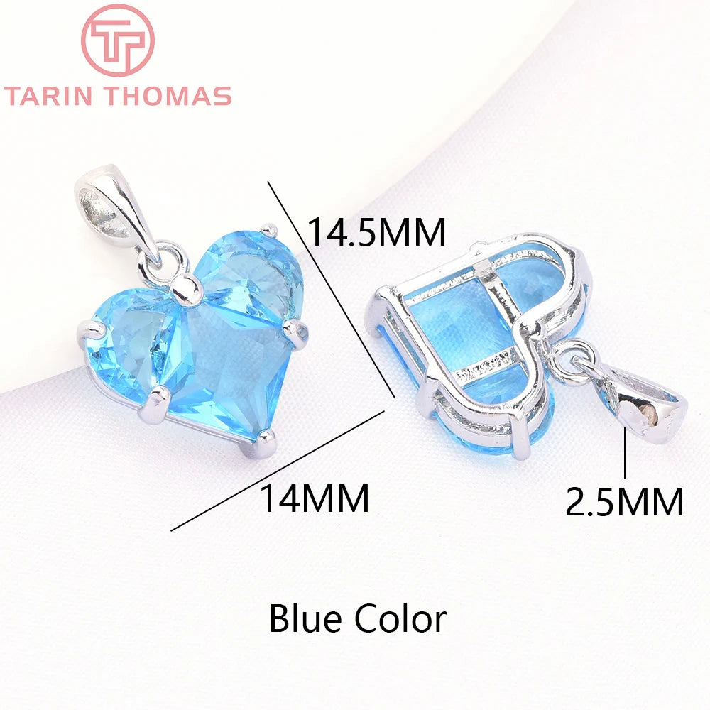 (280)4PCS 14x14.5MM Hole 2.5MM 24K Gold Color Brass with Zircon Heart Charms Pendants High Quality Jewelry Findings Accessories