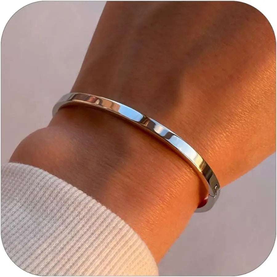 18K Gold Plated Oval Bracelet for Women Jewelry Trendy Love Bangle Stackable Friendship Bracelets Christmas Birthday Gifts