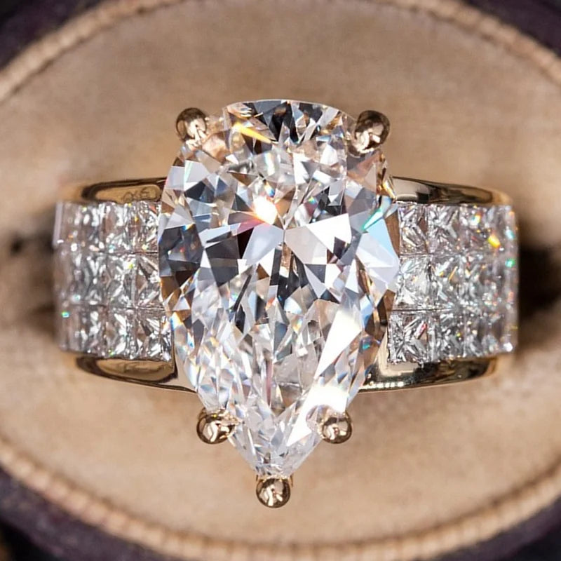Elegant 18k Plated Ring Inlaid Large Shining Zircon Elegant Jewelry For Engagement Wedding Scenes Evening Party Decor