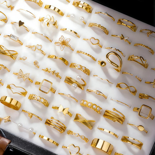 10/20/30/50/100Pieces Fashion Hollow-Out Rings Set For Women Mix Style Trendy Flowers Heart Butterfly Daily Jewelry Party Gifts