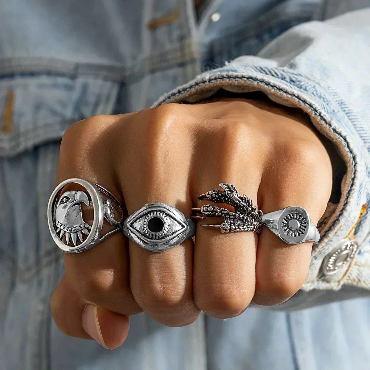 9Pcs/Set Vintage Gold Color Love Heart Butterfly Metal Rings Set for Women Simple  Assembly Rings Paty Jewelry Gift Accessries