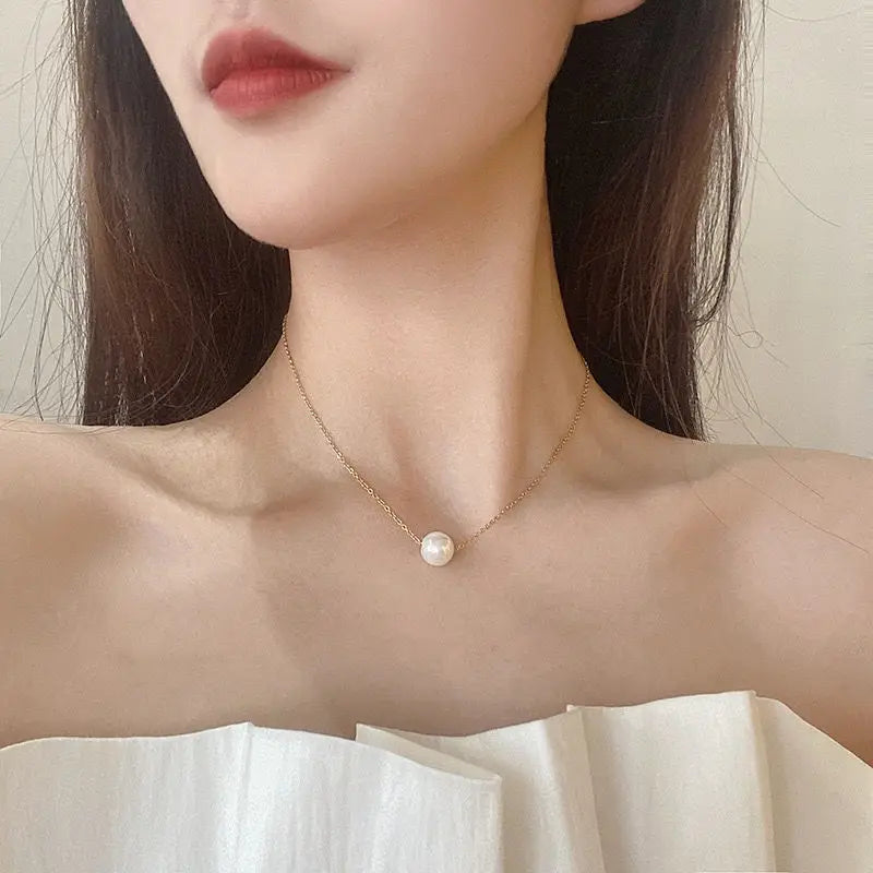 316L Stainless Steel Elegant One Pearl Necklace Female Minimalist Temperament   Jewelry Customize Wedding