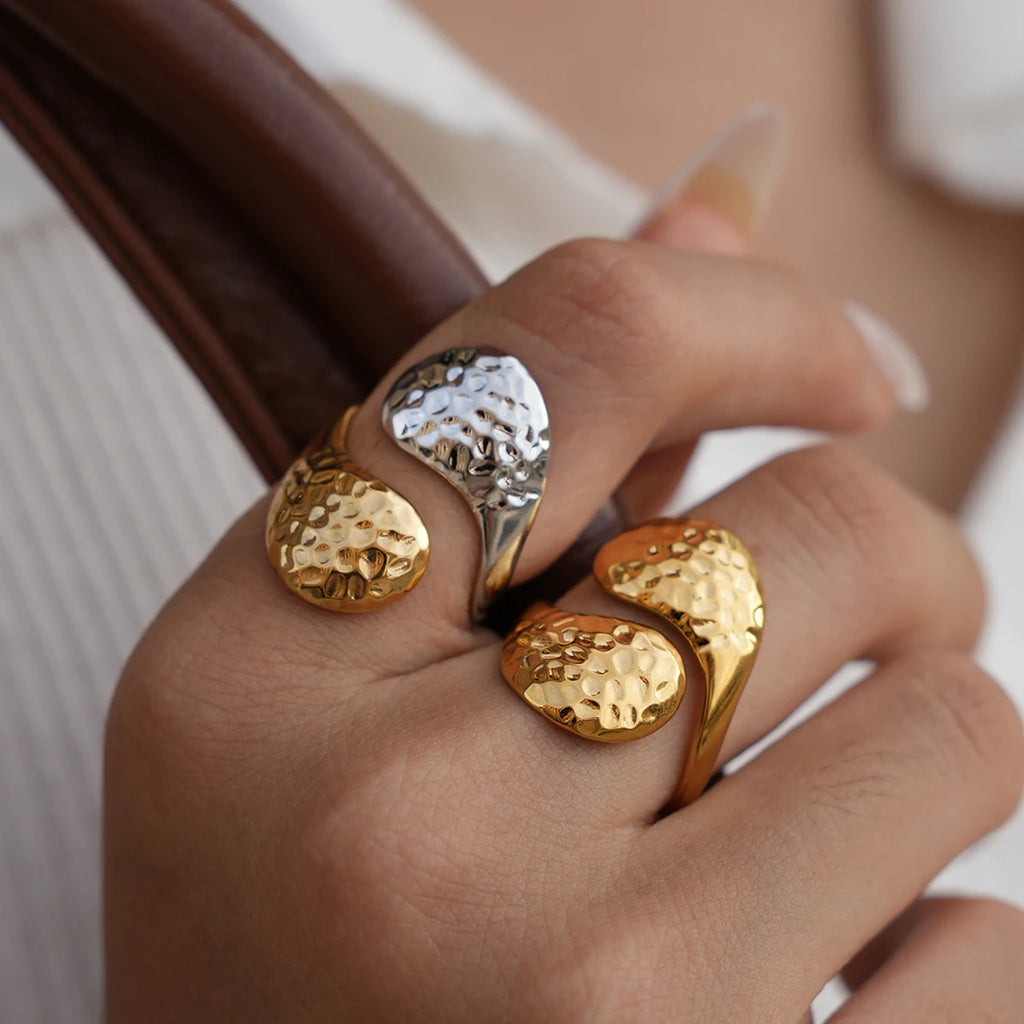 316L Ladies Geometry Design Stainless Steel Rings 18K Gold Plated Waterproof Quality Jewelry For Daily Wear Vacation Seaside Etc